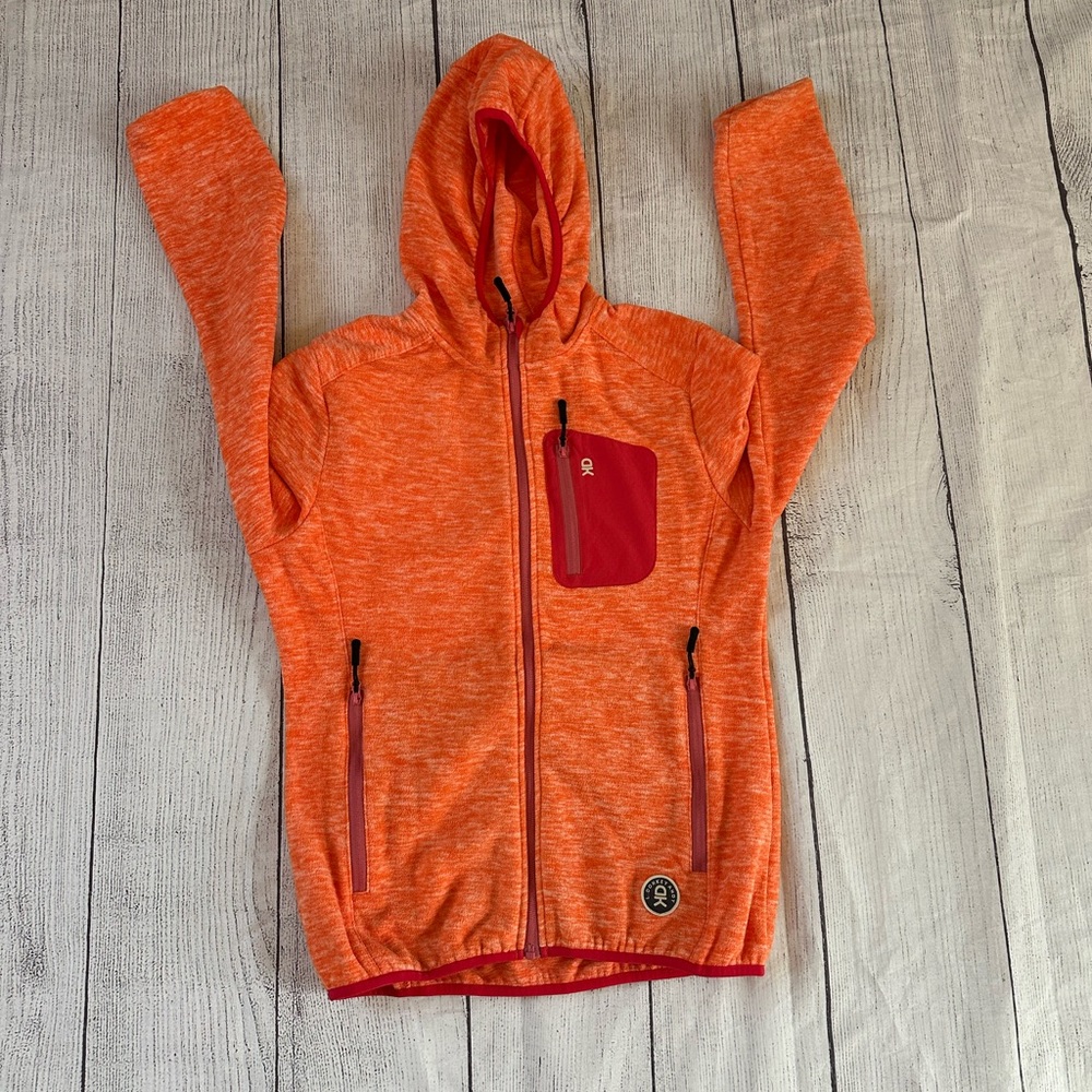 Little Donkey Andy size medium orange pink trim full zip hoodie jacket